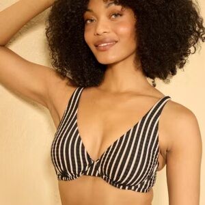 Shade & Shore Striped Ribbed Demi Underwire Bikini Top Size 36DD NWT